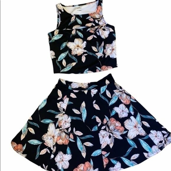 Decree Floral Womens Two-Piece Top & Skirt Sleeveless Dark Multicolor Size Small - Picture 3 of 8